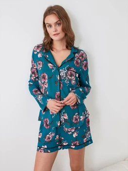 

Oil Flower Pattern Woven Pajamas set Knitted women comfort cotton satin full-sleeved nightgown ladies tender casual wear spring