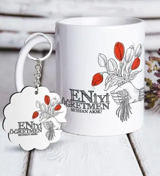 

Personalized Best Teacher White Mug and Keychain Gift Seti-7