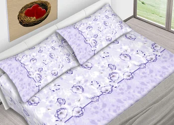 

Full soft flannel sheets design flowers and clouds color lilac Mod C.N.