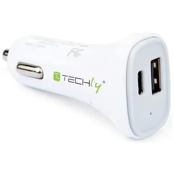 

IUSB2-CAR2-3AC1A-car charger USB-C to 2 ports 1A & 3A BiancoTECHLY5.56