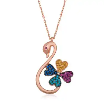 

KUTAYDAN 925 Sterling Silver Swan Clover Lady Necklace