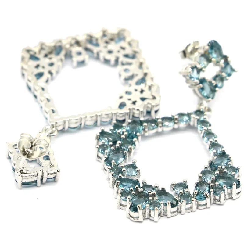 45x31mm SheCrown Европейский Стиль Длинные большие созданные Лондонский голубой топаз CZ