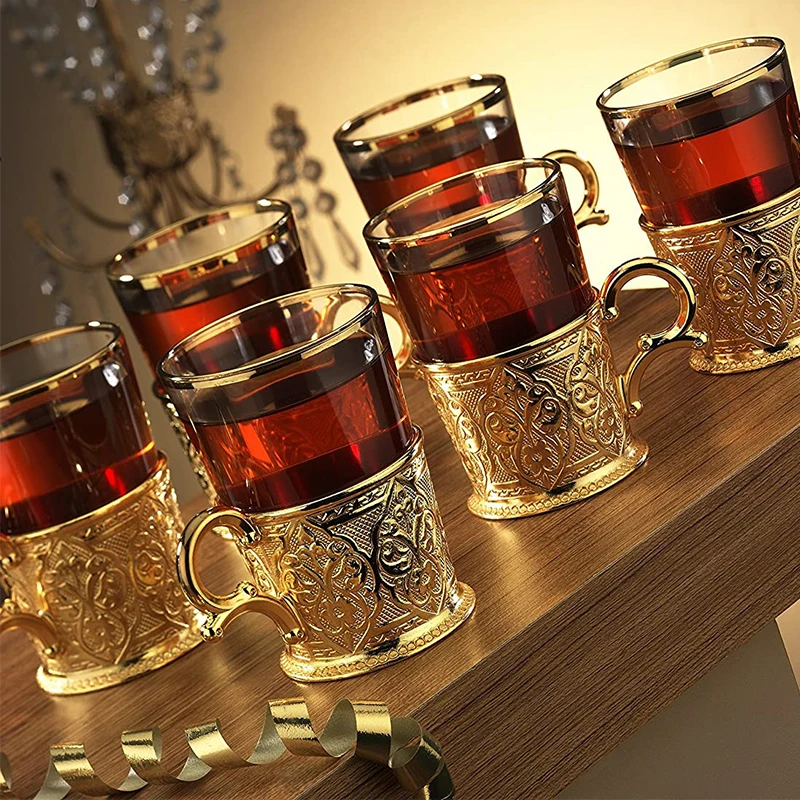 6 Sets Turkish Tea Glasses Cups Set Saucers with Spoon Romantic Exotic Glass  Tea Cup Coffee Cup Kitchen Decoration Gift Box - AliExpress