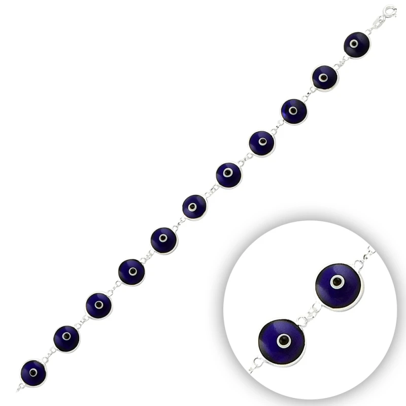 

Silver 925 Sterling 9.5mm Hand Job Glass Eye Bead Bracelet