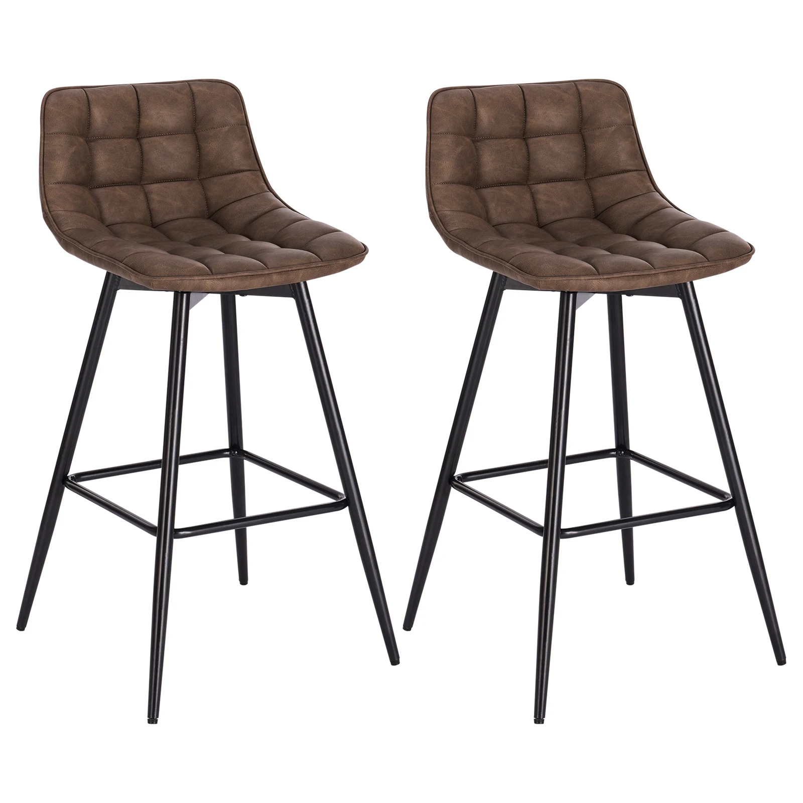 Set Di 2 Sgabelli Da Bar Regolabili In Altezza, Design Industriale Girevoli, Seduta In Ecopelle, Portata 120kg - Marrone