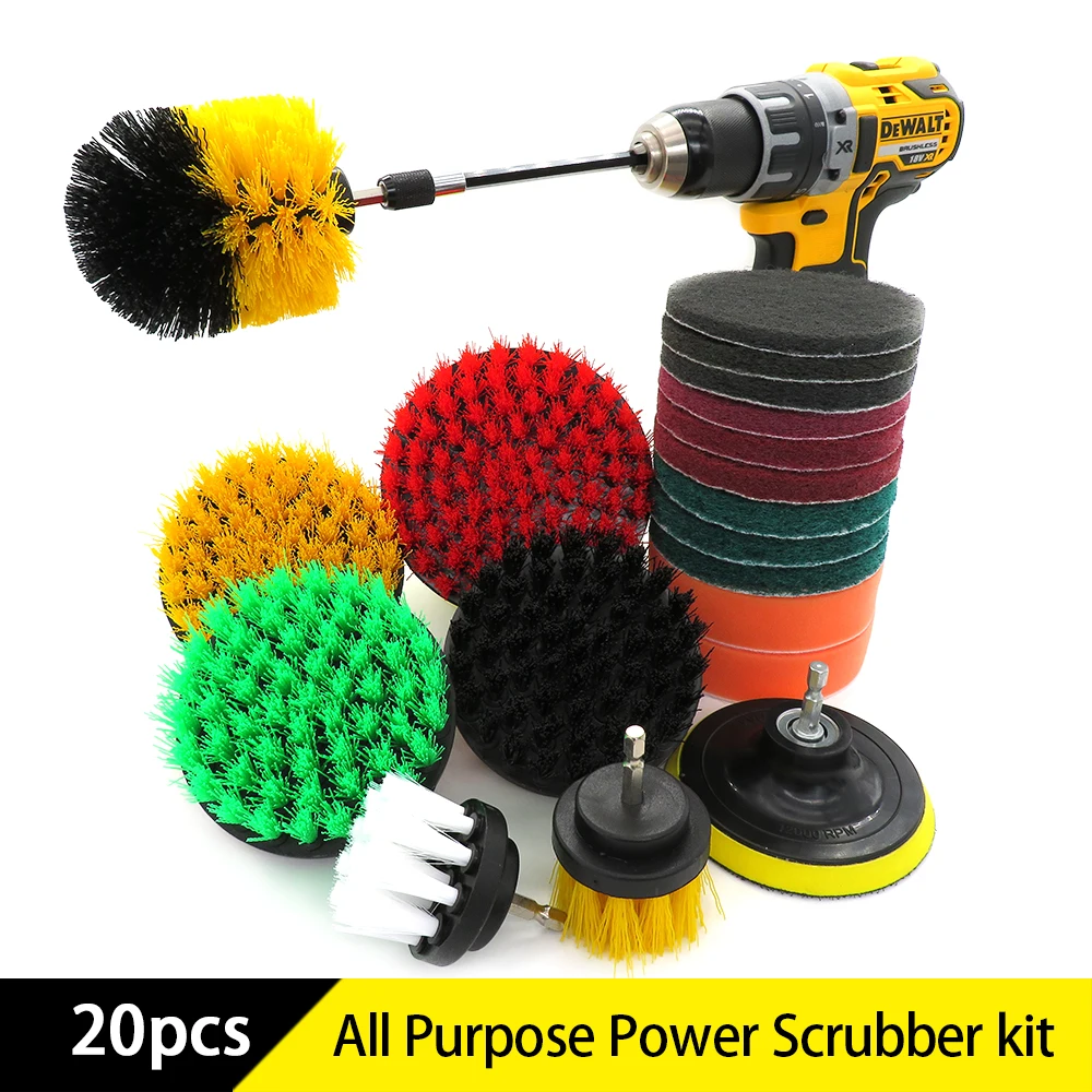 20Pcs/Set Drill brush power scrubber Brush Cleaning Kit Bathroom Surfaces  Tub, Shower, Tile,Toilet Drill Attachment Kit