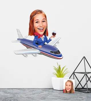 

Personalized Flight Attendant Stewardess Caricature Of Wall Sticker (50x70cm) 1