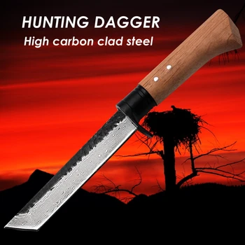 

Hunting Knife Handmade Forged Hammered Chef Kitchen Knives Retro Tools Butcher Meat Cleaver Outdoor Camping Dagger Machete Home