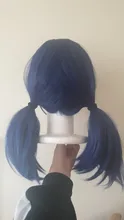 L-correo-Peluca de cabello sintético resistente al calor para Cosplay, pelo liso de doble cola, color azul oscuro, para Halloween