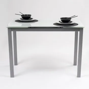 

Kitchen Table extendable PARIS envelope White tempered glass and structure in gray metal 110/170x70 CM