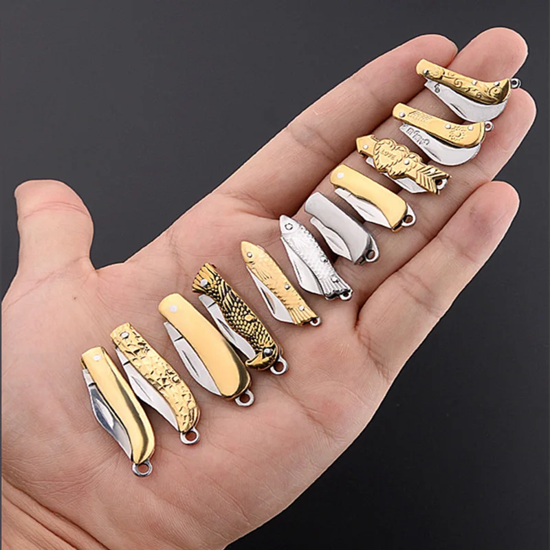 Mini Pocket Knife Folding Brass Keychain Pendant Cleaver Blade Cutter Tool Gift Portable Stainless Steel M | Дом и сад