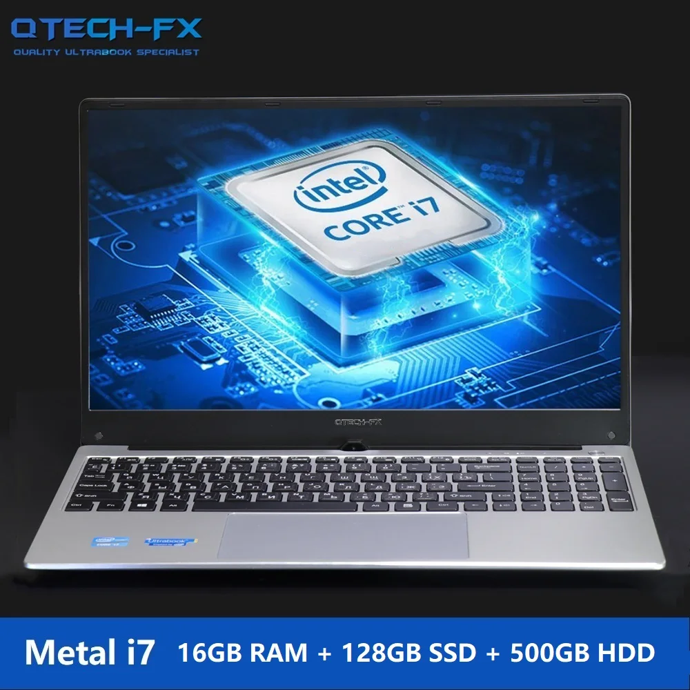 아랍어 AZERTY 스페인어 백라이트 금속 케이스, 15.6 인텔 i7 노트북, 16GB RAM, 1TB HDD + SSD, 128GB, 500G 노트북 컴퓨터, 와이파이 블루투스