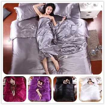 

Satin Silk Solid Color Bedding Set Home Textile Queen King Size Bed Set Bedclothes Duvet Cover Flat Sheet Pillowcases Wholesale