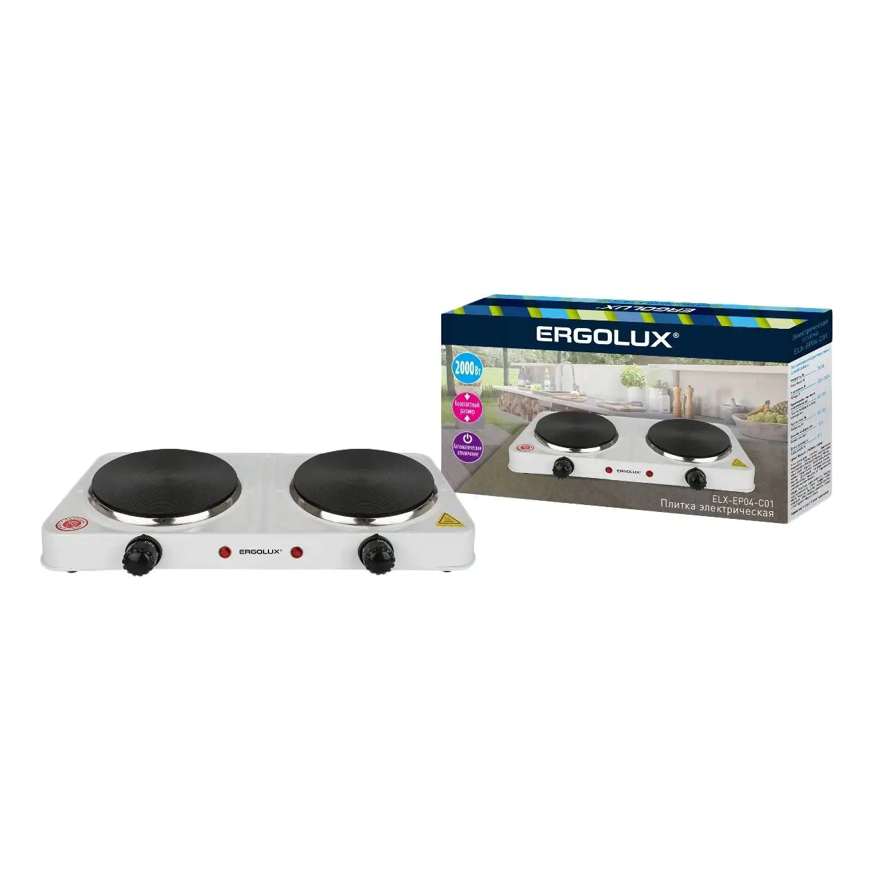 Плита электрическая ERGOLUX ELX-EP04-C01 (2 кВт, эмалированная, отдельностоящая)