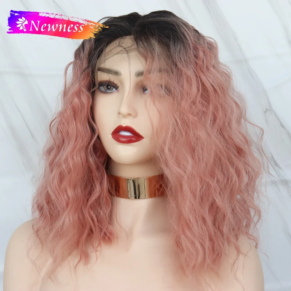 Ombre Pink Loose Wave 13x4 Synthetic Lace Front Short Bob Wigs Glueless Heat Resistant Fiber Cosplay Lace Front Wig For Women