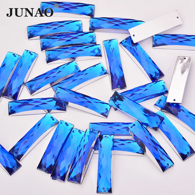 JUNAO, 7*26 мм, для шитья, прозрачный белый кристалл, плоские с оборота стразы, пришитые на камни и кристаллы, прямоугольные акриловые стразы для рукоделия - Цвет: Dark Blue