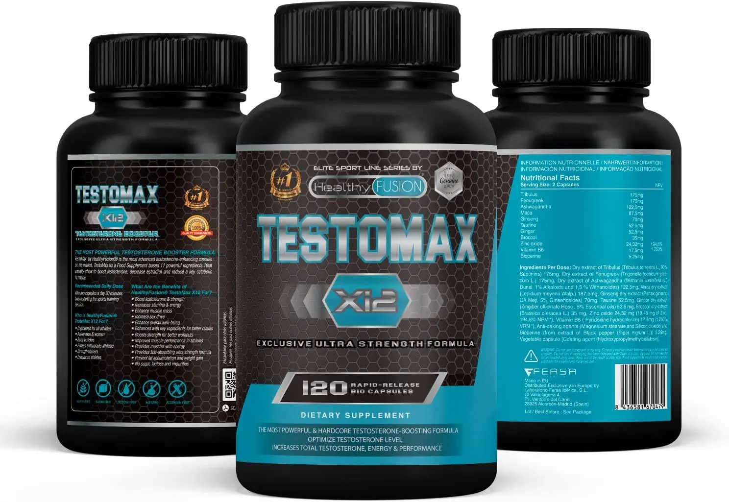 Healthy Fusion | Powerful pure testosterone Booster | Andean and taurine Maca | Increases muscle mass, performance and Libido | Vitamins/Minerals | Caps