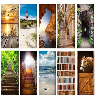 

2PCS/SET 3D View Horse Stair Door Wallpaper Self-adhesive Posters DIY Vinyl Wall Sticker Mural Decals Home Decor deurposter