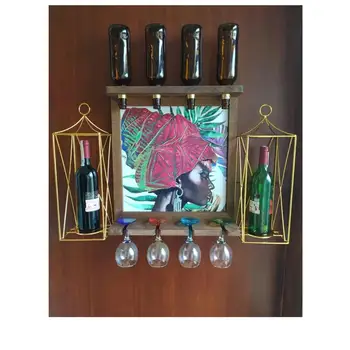 

Wooden red wine beer rack 4 bottle holder wall art murals goblet holder Gold Metal Candle Holder Artificial Flower