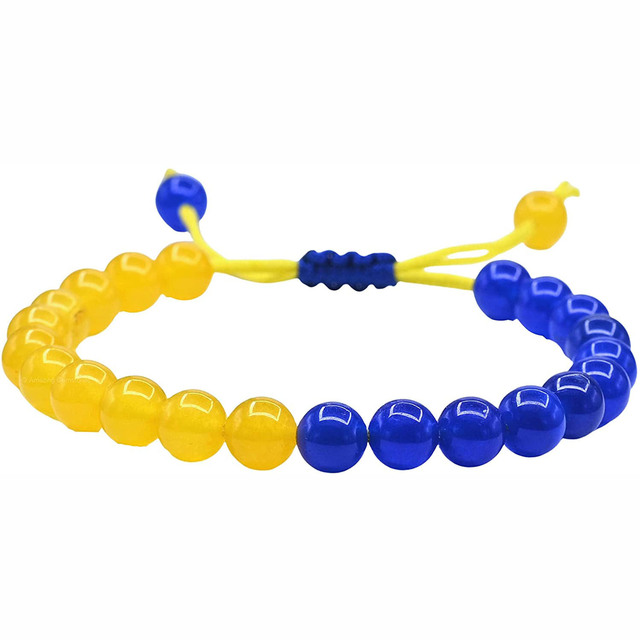 Trendy Ukraine National Flag Bracelets Handmade Natural Stone Beads Bracelet Yellow Blue Ukrainian Flag Patriotism Pride