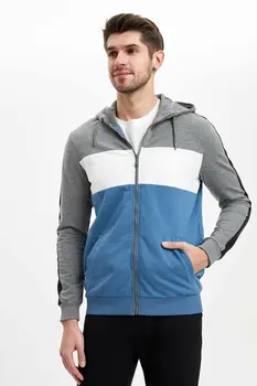 

DeFacto Man Cardigan Bolero Coats Men's Spring Casual Coats Men's Mixed Color Hooded Coat Men's Zipper Sports Coats-M7961AZ20SP