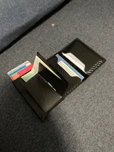 DIENQI-Billeteras de fibra de carbono para hombre Rfid, color negro mágico, triple, de cuero, delgada, monedero