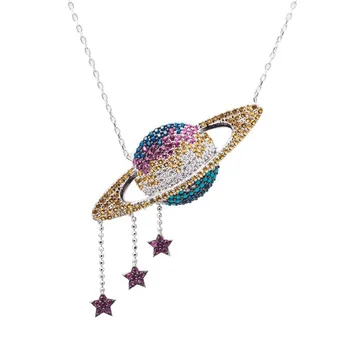 

925 Sterling Silver Zircon Stone Planet Necklace
