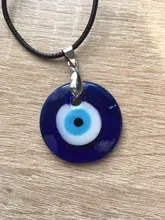 Collar con colgante de ojo malvado para mujer, gargantilla de 25MM, 30MM, 35MM, azul turco, ojo de cristal, cuerda de cuero, regalo de joyería