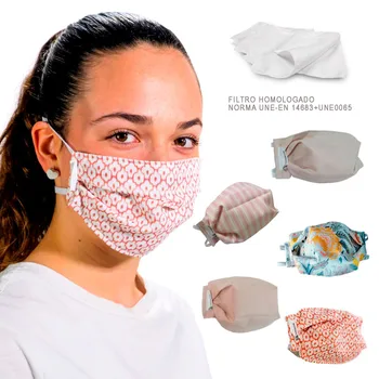 

PINK GIRL PACK 5 reusable washable masks 3 layers + 5 filters printed PINK elastic fit