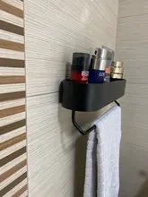 Black Bathroom Shelves Rack Towel-Bar Wall-Shelf Shower-Storage Kitchen Aluminum Space