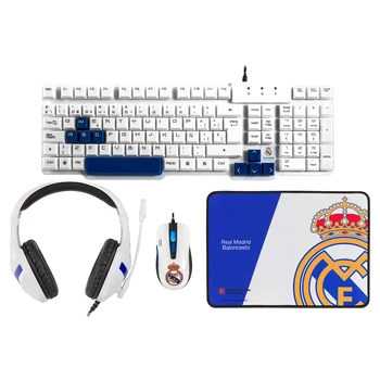 

Mars Gaming BLRM3, Pack Gaming keyboard, mouse optical 3200DPI, earphones and Real Madrid official basketball pad