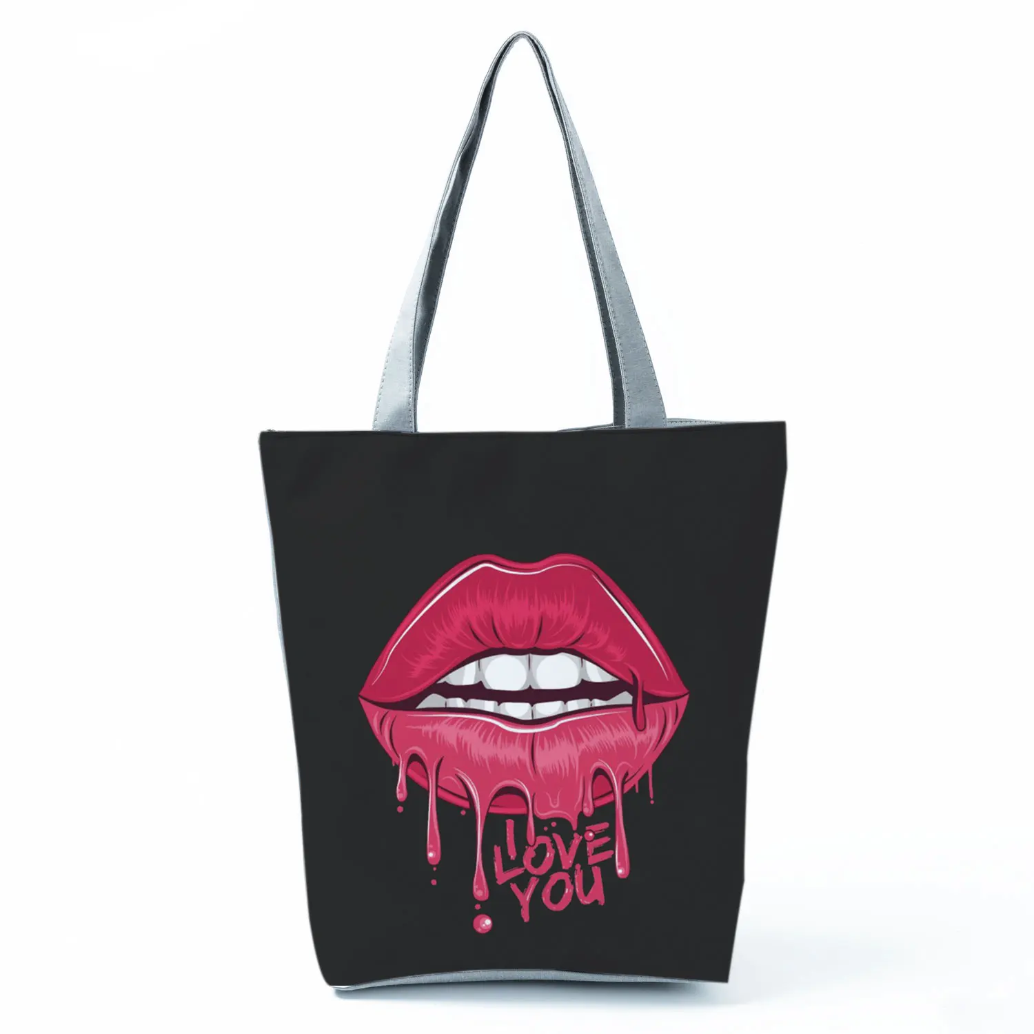 Handbags Lady Totes Shopping Bag Reusable Women Tote Bag Shoulder Work Bags Girls Black Kiss Leopard Lips Graphic Bags New Funny purse Totes