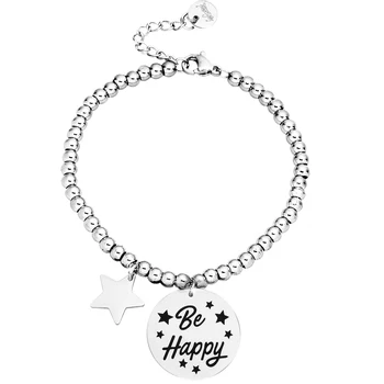 

Bracciale in acciaio con incisione nera - "Be Happy"