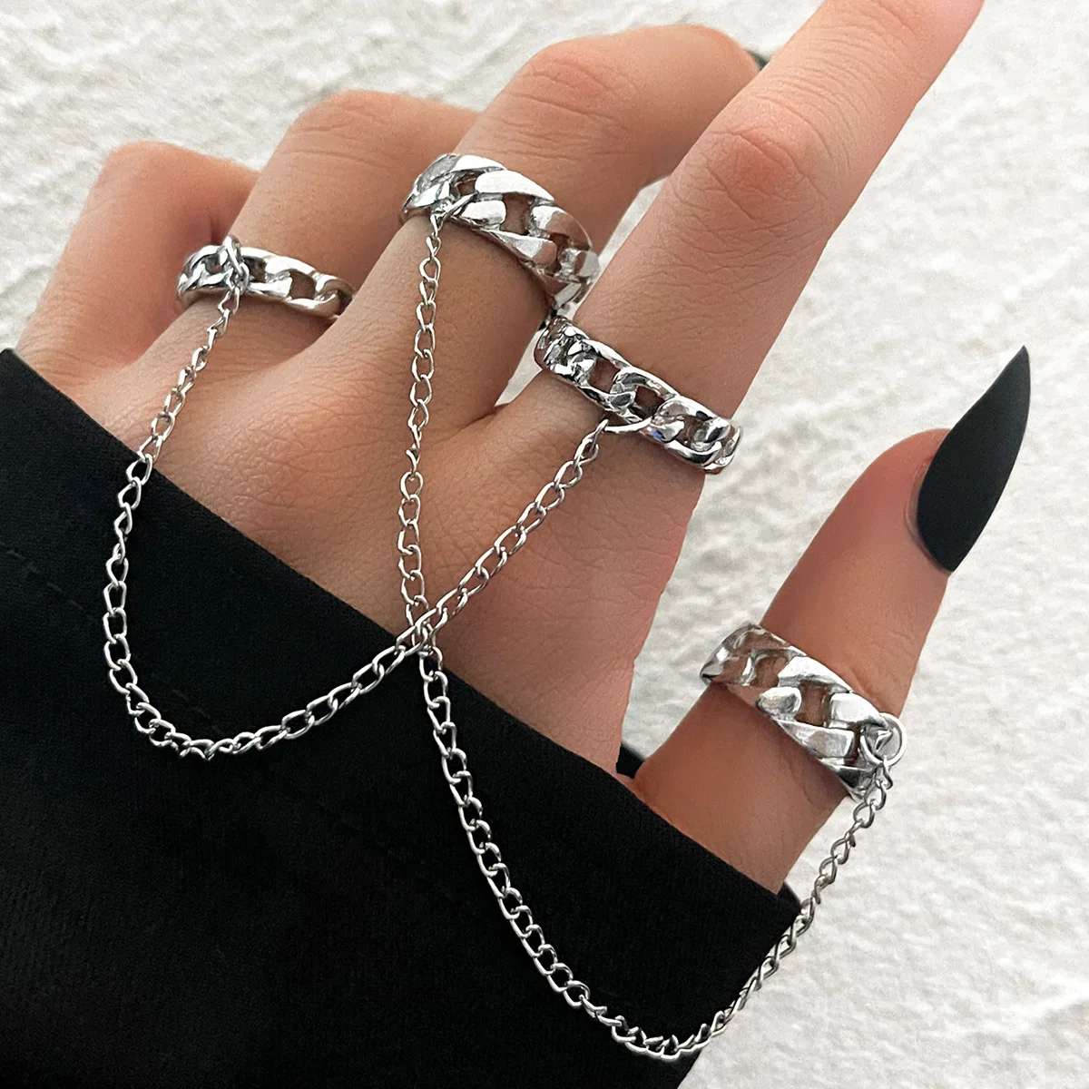 2Pcs-Set-Punk-Long-Tassel-Chain-Rings-For-Women-Hip-Hop-Men-Silver ...