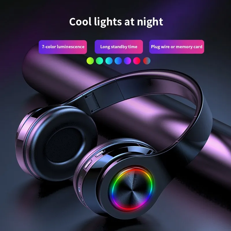 B39 LED Colorful Breathing Lights Portable Folding Built in FM Wireless Bluetooth Headphones With MIC Support TF Card Mp3 Player
