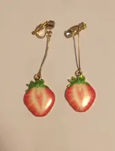 Pendientes con Clip para mujer, aretes largos de fruta, fresa, sandía, sin orificio de oreja, joyería de fiesta sin Piercing