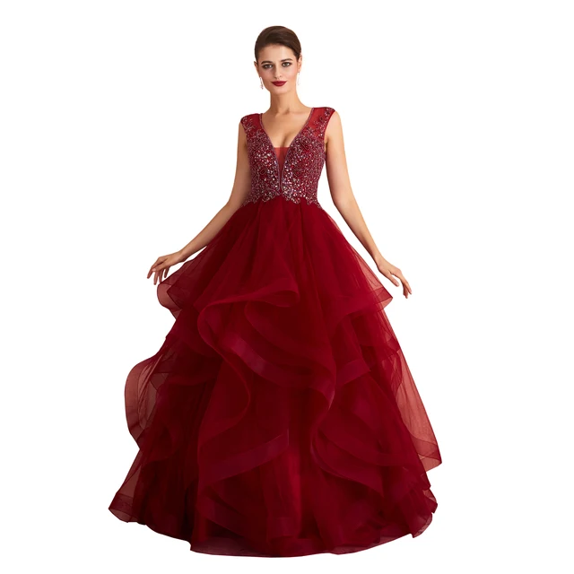 $ NEW 2020 St.Des A-line V-neck Russian Wine Sequins Beading Sleeveless Elegant Designer Floor Length Evening Dress Party Dress