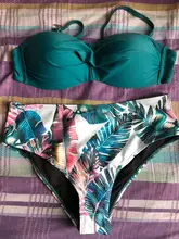 Bikini con estampado de hojas para mujer, traje de baño Sexy con Tanga, conjunto de Bikinis con aumento de cintura alta, ropa de baño 2020