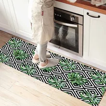 Else черная Геометрическая плитка зеленые листья 3d принт Нескользящая микрофибра кухонный счетчик современный декоративный моющийся коврик