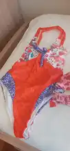 Miyouj-bañador con estampado de flores para mujer, traje de baño de una pieza con cuello de pico profundo, de retales, ropa de playa con cuello Halter, Sexy, 2021