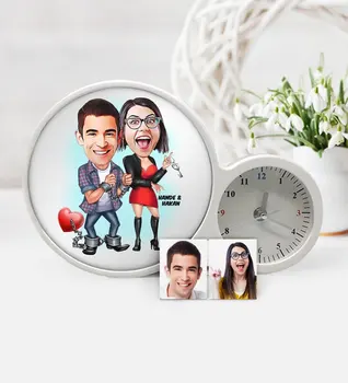 

Personalized Valentine Cartoon Clock Magic LED Mirror Frame-1