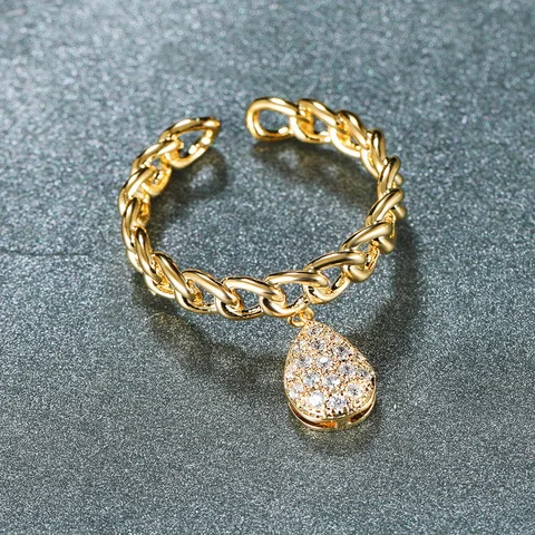 Luxury Zircon Star Heart Water Drop Pendant Ring Creative Chain Shape Open Ring Engagement Wedding Rings For Women Jewelry