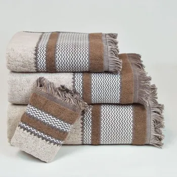 

Bath towel beige with drawing cotton Fringe 100%