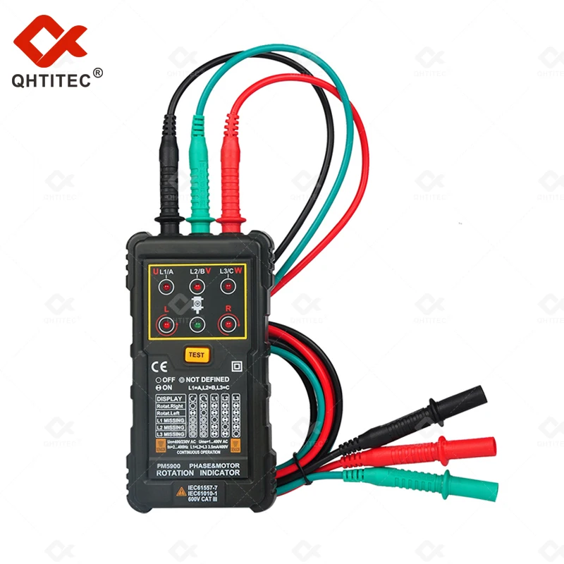 Qhtitec Tester Di Rotazione Trifase 120V ~ 400V Ac Rilevatore Di Indicatori Di Fase Digitale Misuratore Di Sequenza Di Fase Tester Di Tensione Pm5900