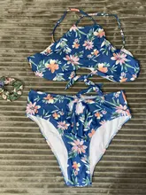 Miyouj-Bikini negro con cuello Halter para mujer, conjunto de Bikini con encaje de onda, bañador elegante para mujer, traje de baño