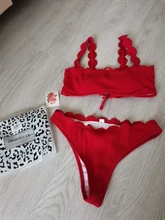 INGAGA-Bikinis de realce para mujer, traje de baño con borde festoneado, bañador de banda Negro, Bikini liso para mujer, ropa de playa 2021