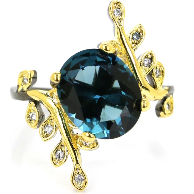 

25x20mm Sublime Antique Vintage Created London Blue Topaz White CZ Black Gold Silver Rings
