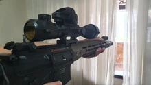 Fire Wolf-Mira iluminada telémetro para caza, rifle de retícula holográfica, visor de 4 retículas, láser rojo de 20 mm, ideal cacería, 4-12x50