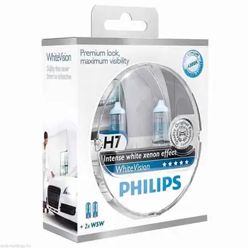 

12972WHVSM - Pack 2 + 2 Philips halogen lamps WHITE VISION 12V H7 + W5W
