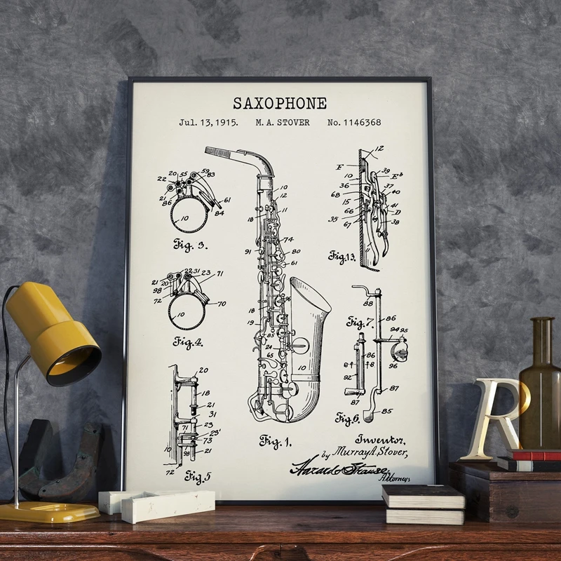 Saxophone Patent Poster Home Decor